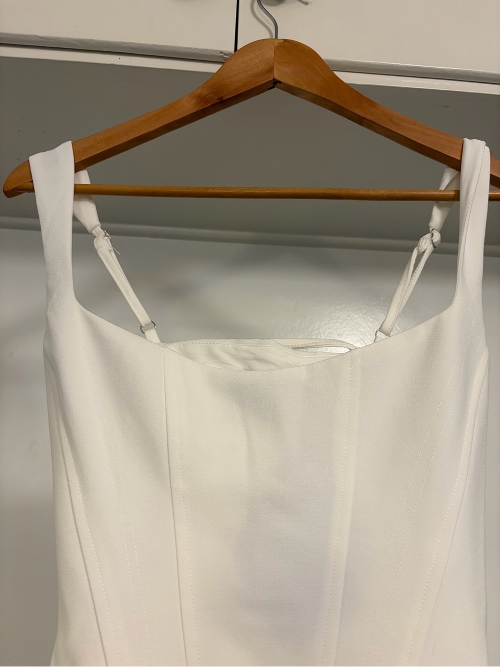 Cream Draped Mini Dress with Structured Bodice - Picture 3 of 10